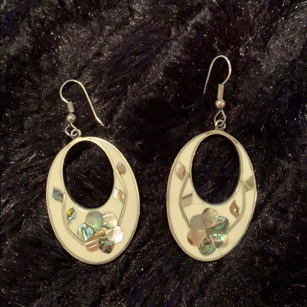 Silver and mother of pearl inlaid earrings